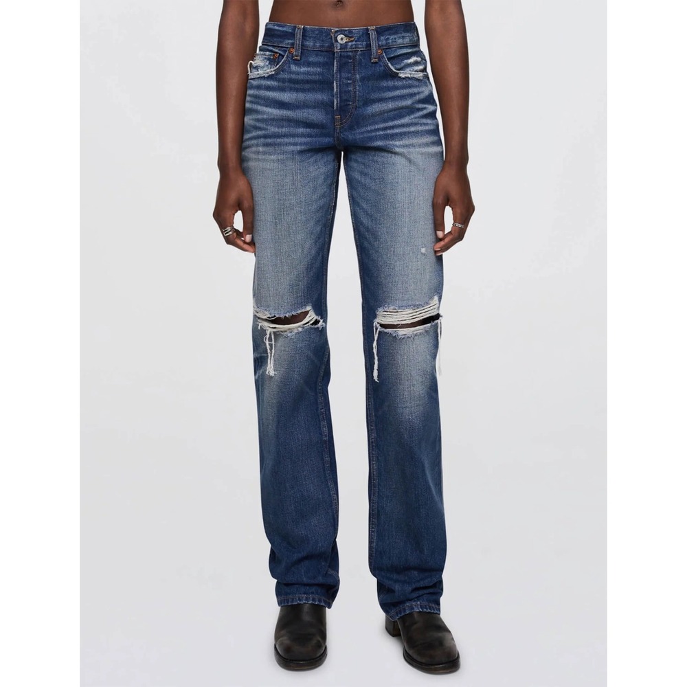 NWT Easy Straight RE/DONE 32 Distressed Ripped Knee Straight Leg Jeans